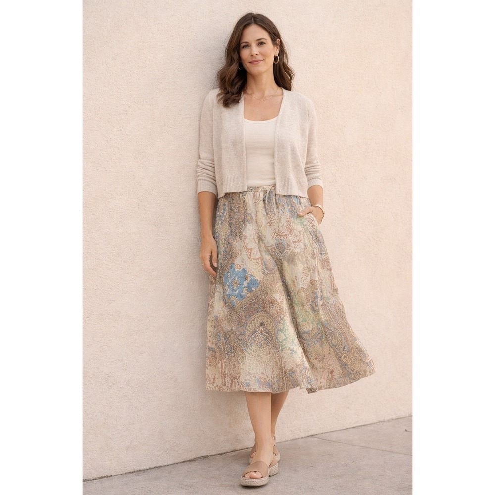 Just Class Cotton  Skirt Pastel Paisley  Bohemian Cottage Core‎ Layering 90's